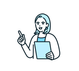 指差しする女性。説明するビジネスウーマンのイラスト素材。