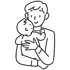 Fototapeta na wymiar 赤ちゃんを抱っこする笑顔の若い男性の上半身