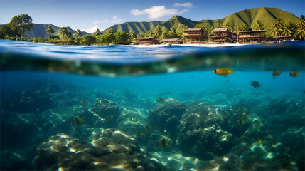 Fototapeta na wymiar Transparência da água do mar em uma paisagem paradisíaca criado por IA