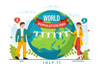 World Population Day Vector Illustration on 11th July To Raise Awareness Of Global Populations Problems in Flat Cartoon Hand Drawn Templates