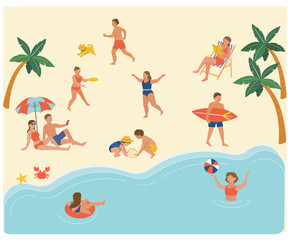 Obraz na płótnie Canvas 夏の海　ビーチで楽しむ人々