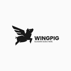 Vector Logo Illustration Wing Pig Silhouette Style