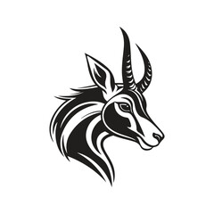 springbok, vintage logo line art concept black and white color, hand drawn illustration