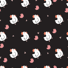 Cute Domestic Chicken Family Farm Vector Seamless Pattern can be use for background and apparel design