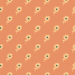 Chamomile flower seamless pattern in naive art style. Cute little daisy floral ornament wallpaper.
