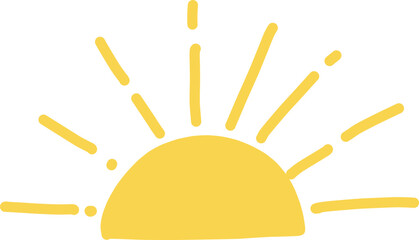 日の出や日の入りのような太陽が半分出ているイラスト