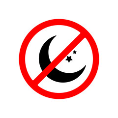 No or Stop. Moon and stars icon. Night sign. Sleep symbol. Prohibited ban stop sign illustration on white background..eps