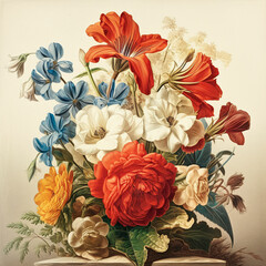 Beautiful vintage flowers painting. Retro illustration for wallpaper, poster, decor, greeting cards