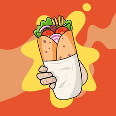 Shawarma and kebab illustration icon design vector