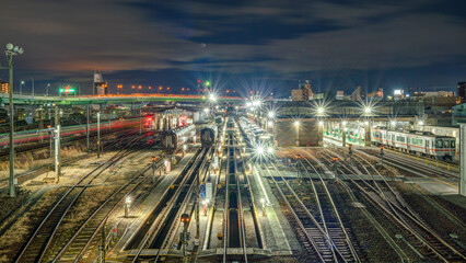 Fototapeta na wymiar Train depot at Nagoya station at night.