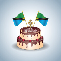 Tanzania National Day with a Cake .Vector Illustration