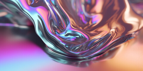 Fototapeta premium Holographic abstract gradients colors of chrome liqued, modern gradient, synth wave, retro futurism background. Generative AI
