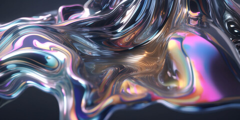 Holographic abstract gradients colors of chrome liqued, modern gradient, synth wave, retro futurism background. Generative AI