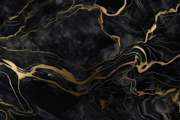 Obraz na płótnie Canvas Close up of natural black and gold marble pattern texture background, abstract natural black marble surface. Generative AI