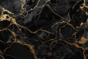 Obraz na płótnie Canvas Close up of natural black and gold marble pattern texture background, abstract natural black marble surface. Generative AI