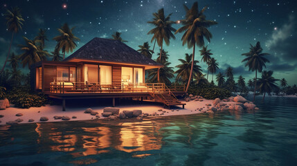 Fototapeta na wymiar The night tropical island