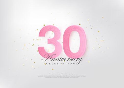30th anniversary celebration, with beautiful pink numbers and very charming. Premium vector background for greeting and celebration.