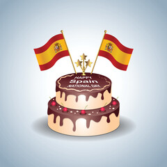 Spain National Day with a Cake .Vector Illustration