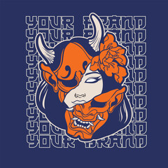 Oni Japanese girl devil mask, Vector illustration	