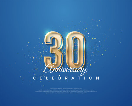 30th anniversary with a luxurious design between gold and blue. Premium vector for poster, banner, celebration greeting.