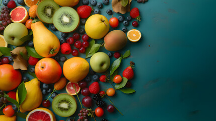 fresh fruit on dark blue background with copy space ai generative