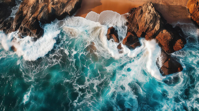 photo of overhead perspective of rocky beach ai generative
