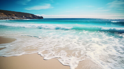 photo of beach wave background in hot summer day ai generative