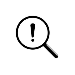 Magnifying glass with exclamation mark icon isolate on white background.