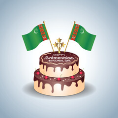 Turkmenistan National Day with a Cake .Vector Illustration