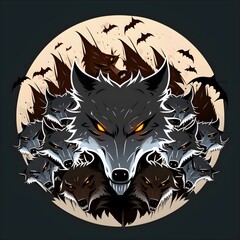 scary wolf halloween background with bats
