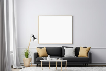 Living room gallery wall mockup, frames on the wall, minimalist frame mockup, Poster Mockup, Photo frame mockup, 3d render