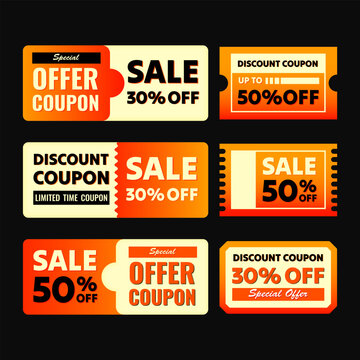 Vector coupon sale label collection with flat design and orang color.