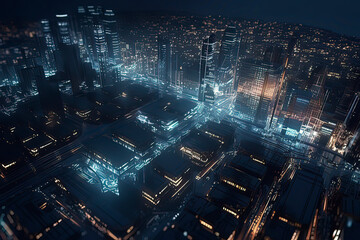 Circuit board science and technology city. AI technology generated image