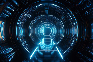 Technology Space Tunnel. AI technology generated image - obrazy, fototapety, plakaty