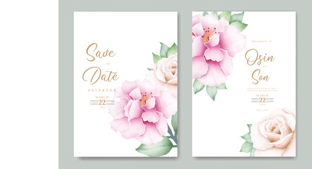Fototapeta na wymiar Beautiful Floral Rose Watercolor Wedding Invitation Card