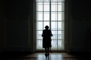 Fototapeta na wymiar silhouette of a person in a window
