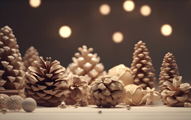 Pine Cones on Christmas festival background.