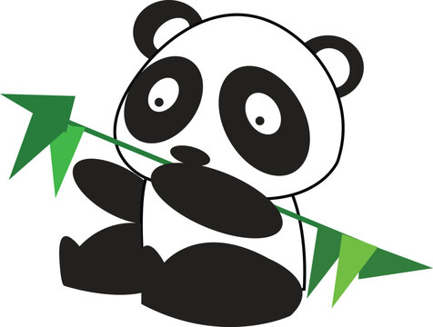 panda sitting and eating bamboo deliciously