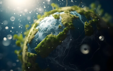 Obraz na płótnie Canvas Global earth in sun light bokeh background.