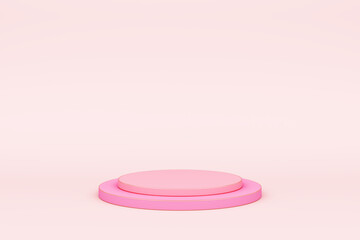 Step circle podium. Pink pastel kids or girl theme cute on soft pink background. Display stand luxury elegant counter brand advertising fashion, cosmetic, beauty product or skincare. 3D Illustration.