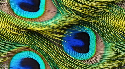 seamless close up of a peacock feather, colorful and detailed background texture, tile, 8K, generative ai