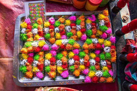 Decorated Bangladeshi Traditional garnish Colorful masala kasturi paan or betel leaf
