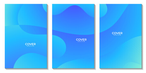 abstract flyers set bright blue wave gradient background for business