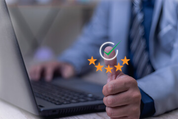 Businessman Hand shows the sign of the top service the best Quality assurance, Guarantee,...