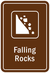 Falling rock warning sign and labels