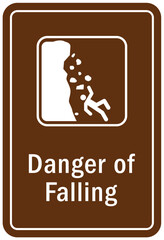 Falling rock warning sign and labels danger of falling