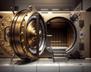 bank safe, safety deposit box, vault, gold, marble, luxury, generative ai, generative, ai