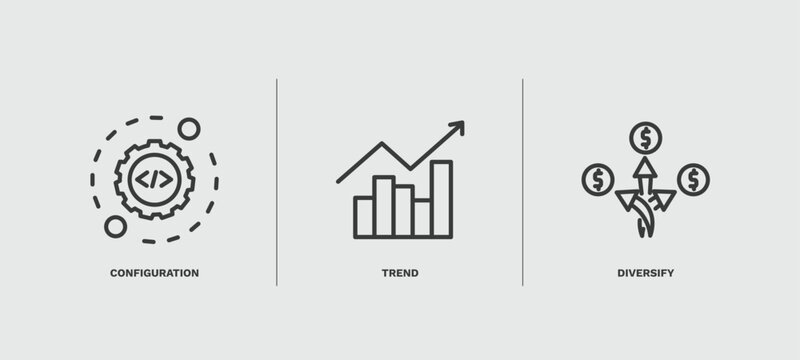 set of marketing thin line icons. marketing outline icons included configuration, trend, diversify vector.