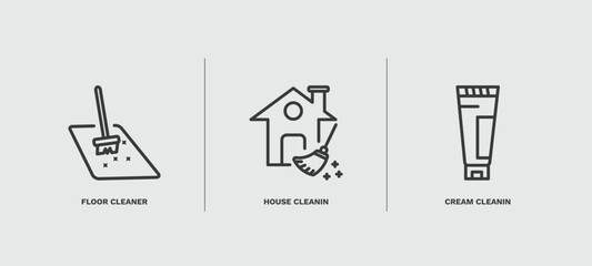 set of cleaning thin line icons. cleaning outline icons included floor cleaner, house cleanin, cream cleanin vector.