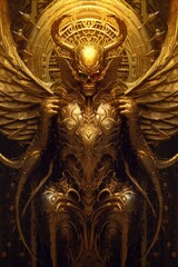 the man and devil, in the style of dark gold and gold Generative AI